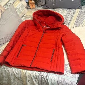 Michael Kors Red/Burnt Orange Quilted Hooded Jacket